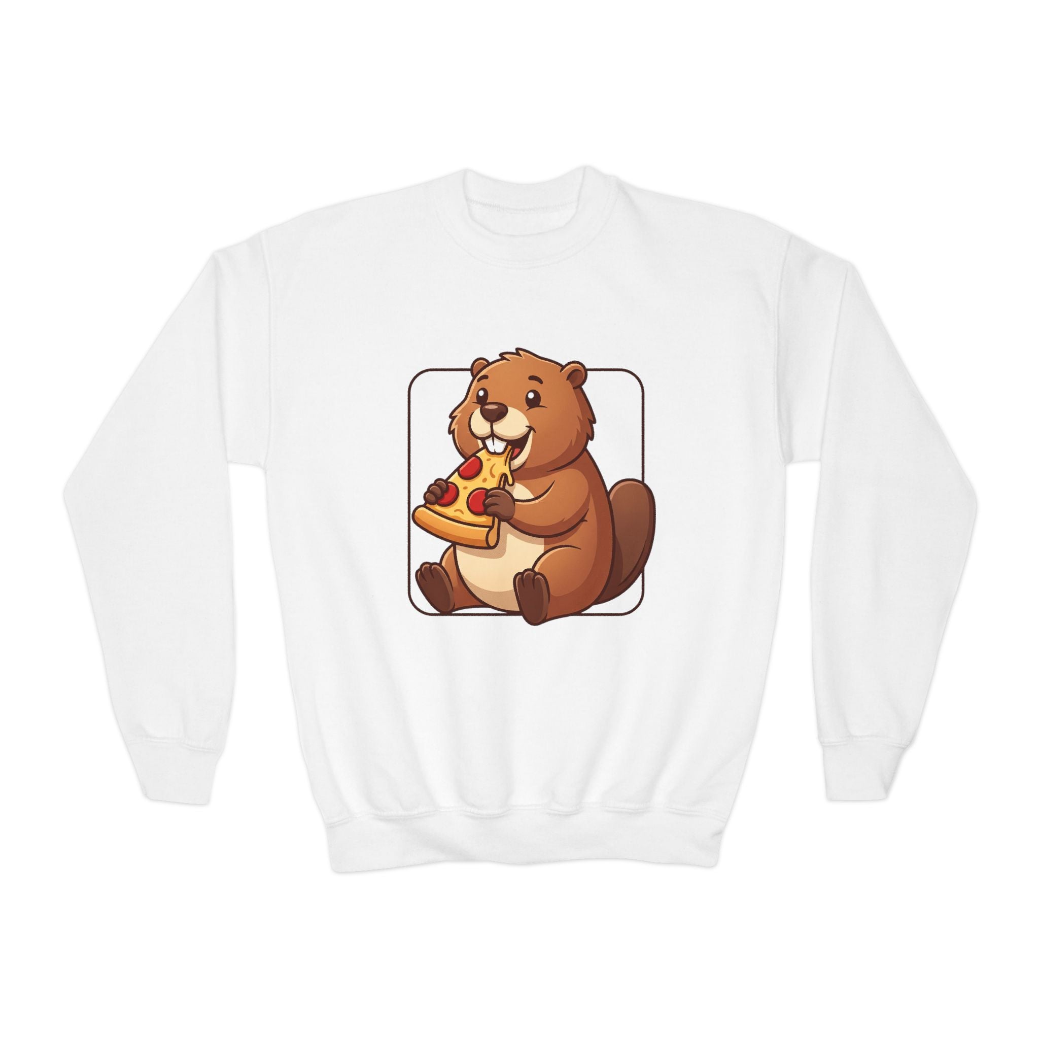 Kids Pizza-Loving Beaver Crewneck Sweatshirt