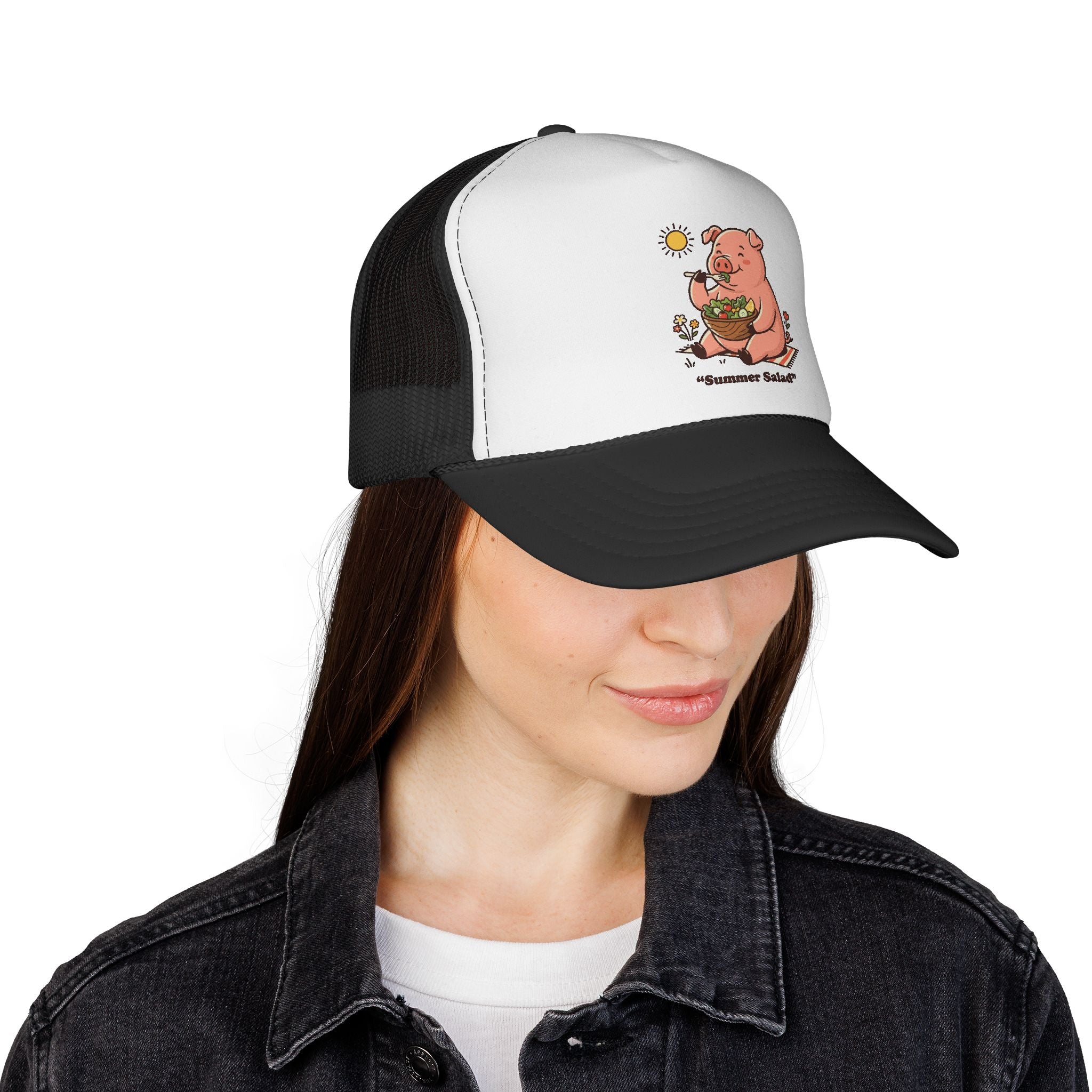 Trucker Cap — Cute Pig Eating Summer Salad